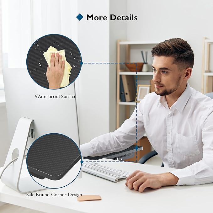 BONTEC Desk Extender Tray 11.8x5.9 Table Mount Arm Wrist Rest Shelf 90°Foldable Elbow Support Clamp on Computer Arm Rest for Desk Office &amp Home Use Durable &amp Easy to Install