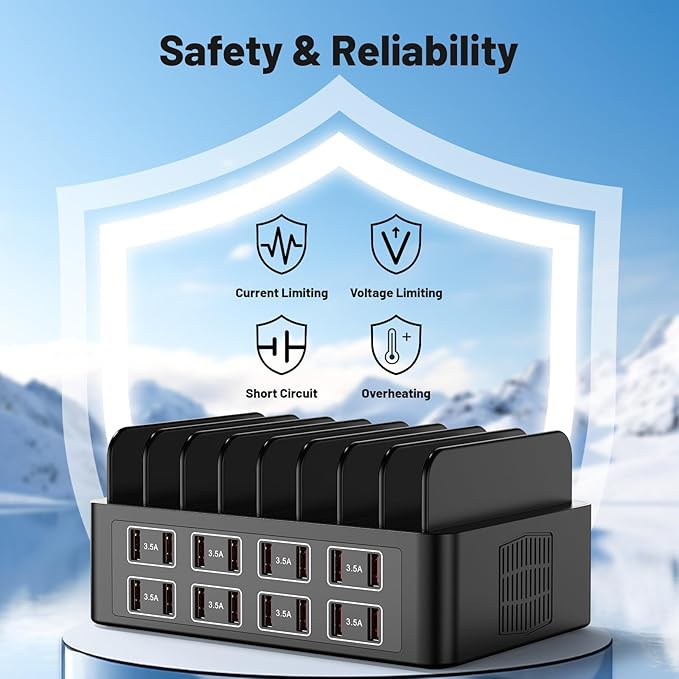 Charging Station for Multiple Devices 16 Port USB Fast Charging Station 175W Ipad Charger Station Multiple Charger Organizer Compatible with Smartphones Tablets and Other Devices