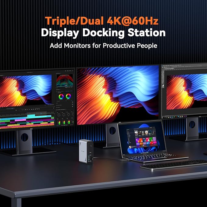 TobenONE 18 in 1 Laptop Docking Station 3 Monitors Triple 4K Display with 3 HDMI 9 USB Ports Gigabit Ethernet PD3.0 for Windows/Dell/Lenovo/HP/Thinkpad Laptops (No Power Adapter)