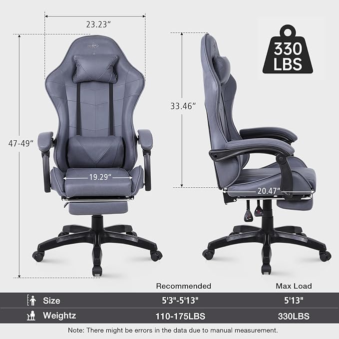 High-Back PC Gaming Chair Office Chair Desk Task Chair Computer Racing Chair PU Ergonomic Executive Swivel Rolling Chair with Lumbar Support for Women Men (Grey)