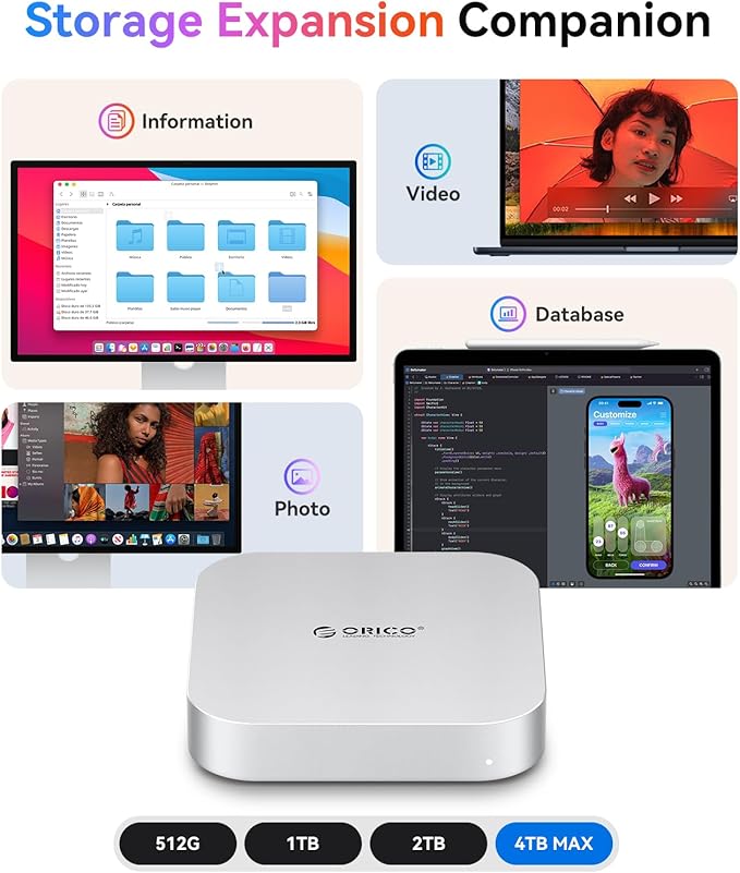 ORICO MiniMate Pro+ 40Gbps Mac mini M4 Docking Stand &amp Hub with Built-in 4TB NVMe SSD (Non-Removable) Mac mini M4 and M4 Pro 2025 Aluminum USB4 Dock 3.5mm Audio I/O 2×USB-A Compatible with USB