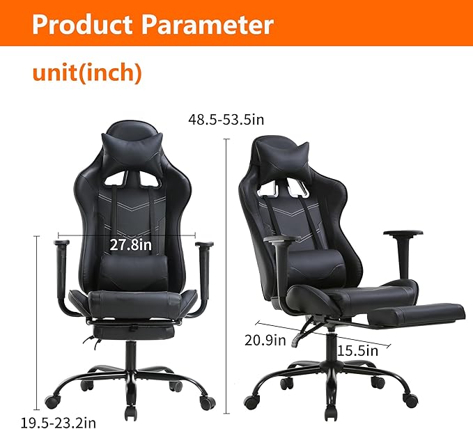 High Back PU Leather Gaming Chairs Computer Chair with Headrest &amp Lumbar Support Height Adjustable Wide Seat Gamer Chair Gaming Chairs for Adults Game Chair with Footrest &amp Armrest