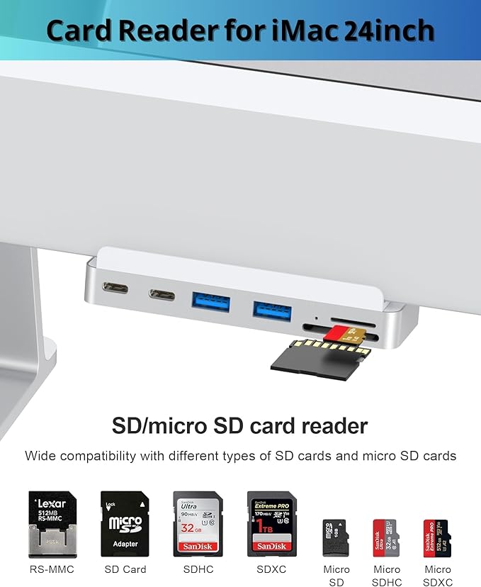 6-in-1 USB C Hub for iMac 24 inch (M1/M3/M4) USB Adapter Multiport with Type-C 10Gbps SD/TF Card Reader Compatible | iMac Accessories