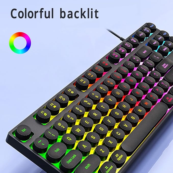 Yunseity 87 Keys Typewriter Mechanical Gaming Keyboard Colorful Backlit Retro Punk Round Keycaps Keyboard Anti Ghosting Hot Swap USB Wired Keyboards for Gamers Typists (Black)