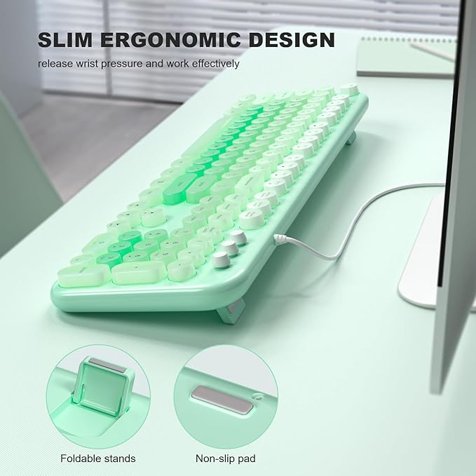 Wired Keyboard with Backlit Light Up Computer Keyboards with Multimedia Keys Full Size Wired Keyboard With Illuminated LED Plug and Play Anti-Wear Letters for Laptop Desktop- Green Colorful
