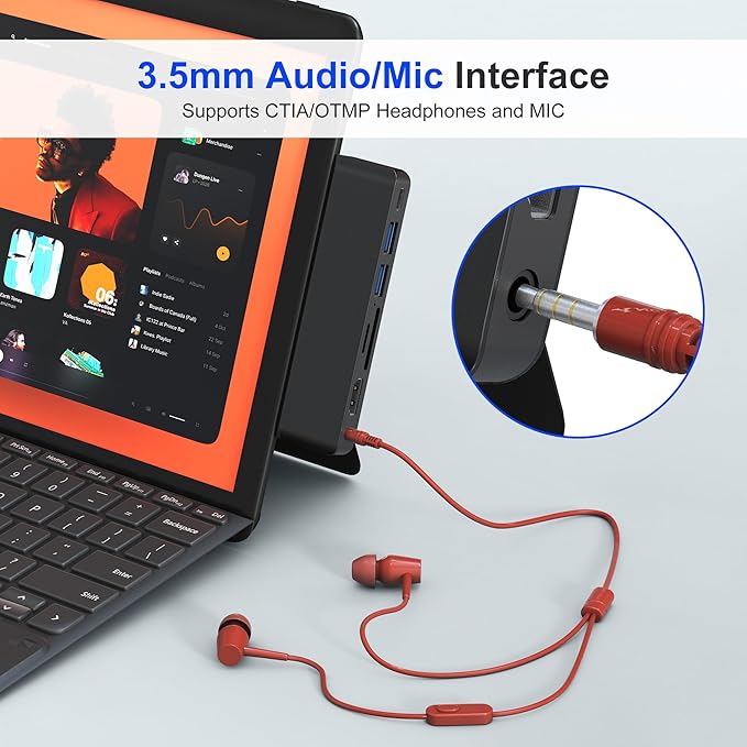 Surface Pro 12 Docking Station USB Hub and Adapter with 4K HDMI USB-C Thunderbolt 4 (Display+Data+100W PD) 2 USB 3.0 3.5mm Audio SD/TF Card Slot for Surface Pro 12 inch 2025