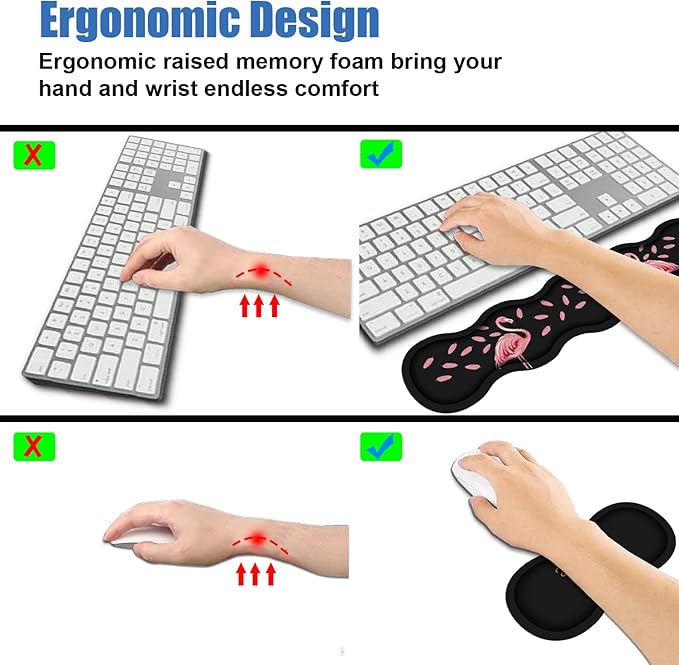 Ergonomic Memory Foam Mouse Pad Wrist Rest Set Be a Flamingo in a Flock Pigeons Inspirational Quote Large Desk Pad + Keyboard Wrist Rest + Mouse Wrist Cushion + Coaster for Home Office Study Gaming