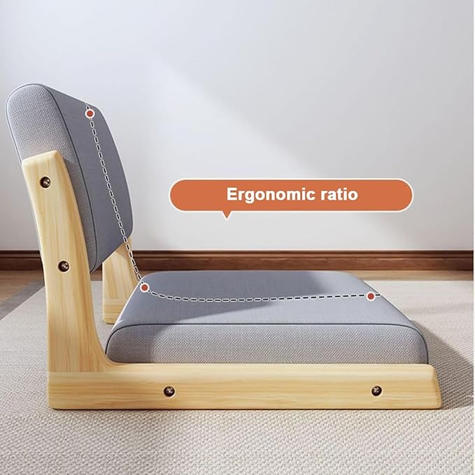 BTZHY Floor Chair Wooden Tatami Chair Floor Chair with Upholstery Lazy Susan Meditation Floor Seat for Bay Window Living Room Bedroom(Black Tech FabricWalnut)