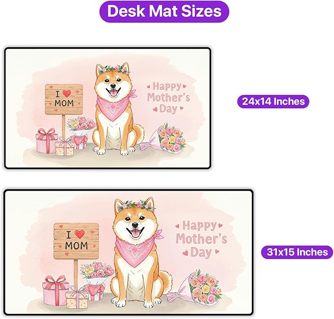 Happy Mother's Day Shiba Inu Love Dog Mom Heart Flower Desk Mat Full Keyboard Mouse Pad Shibas Dog Lovers Gifts Idea Large Mousepad 12004