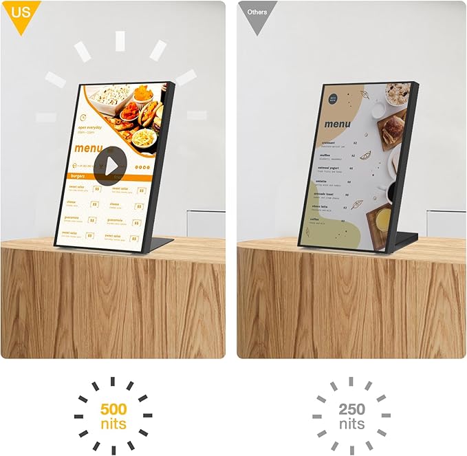 Digital Menu Board 18.5 inch Desktop Digital Signage Display Advertising Screen for Stores Restaurants and Commercial Display 700 nits Ultra-High Brightness Free Web Content Editor Android