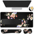 Mouse Pad Set(31.5×11.8 in) Desk Pad + Keyboard Wrist Rest Support + Mouse Wrist Rest + Coaster for OfficeHomeComputerLaptop - 4 Peony Flower