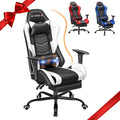 ECOTOUGE PC Massage Gaming Chair with Footrest Ergonomic Office Desk Chair Racing PU Leather Recliner Swivel Rocker with Headrest and Lumbar PillowWhite