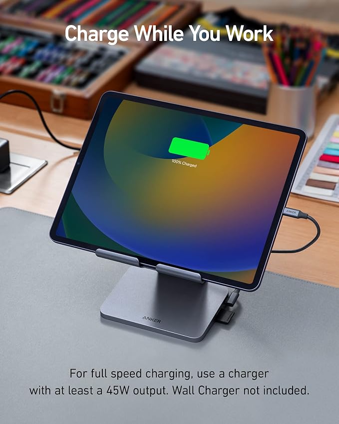 Anker USB C Hub for iPad 551 USBC Hub (8-in-1) with Foldable Tablet Stand 4K HDMI 2 USB-A Data Ports for iPad Pro 5th Gen/Air 5th Gen/Mini 6th and Later (Silver) (Pack of 2)