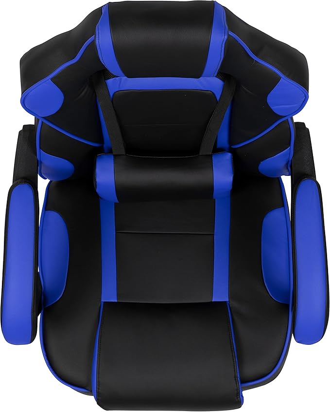 EMMA + OLIVER Black/Blue Ergonomic Gaming Chair -Recline Back/Arms Footrest Massaging Lumbar