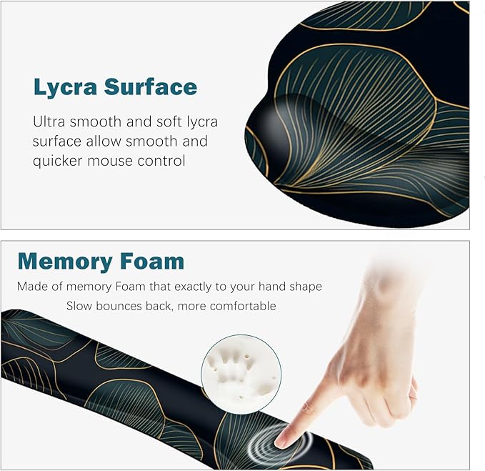 ARTSO Desk Mat Set Large Gaming Mouse Pad Wrist Support Keyboard Wrist Rest Ergonomic Desk Pad with Coaster Combo Extended Mousepad with Non-Slip Art Tropical Leaves
