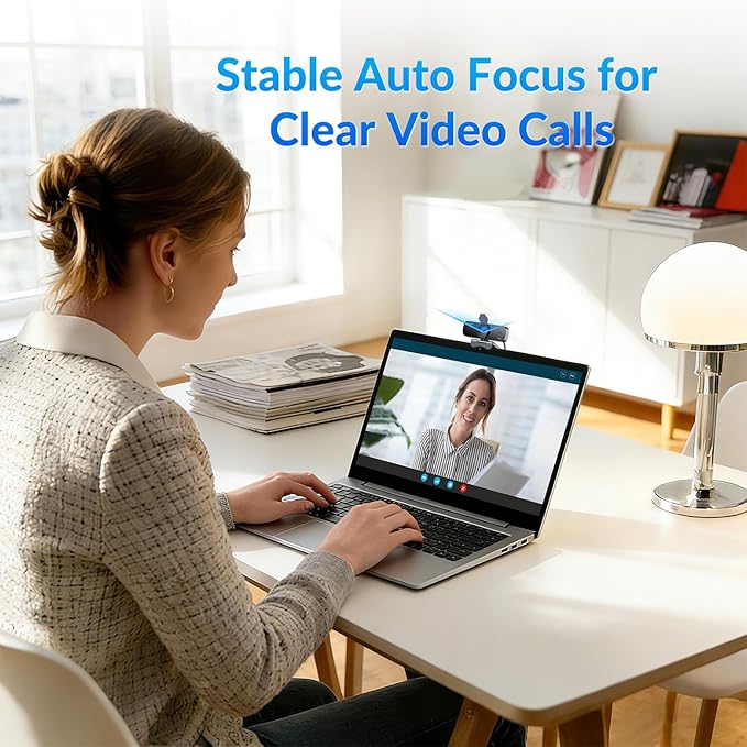 4K Webcam for PC with Stable Auto Focus Smooth Video 2 Noise-Cancelling Microphones USB Plug &amp Play with Adjustable Stand Ideal for Online Teaching Meetings and Remote Communication