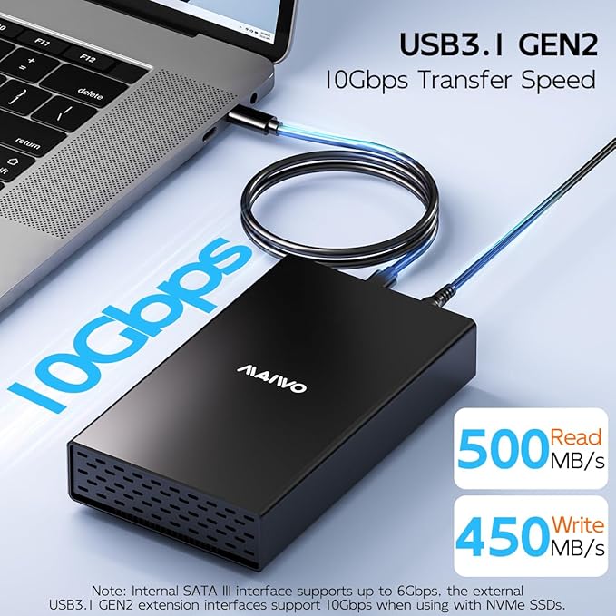 MAIWO USB C Laptop Docking Station with 2.5 3.5 Inch SATA SSD HDD Enclosure HDTV USB Hubs Extension USB-A 3.0 USB-C 3.1 SD/TF Card Reader Gigabit Ethernet 10Gbps