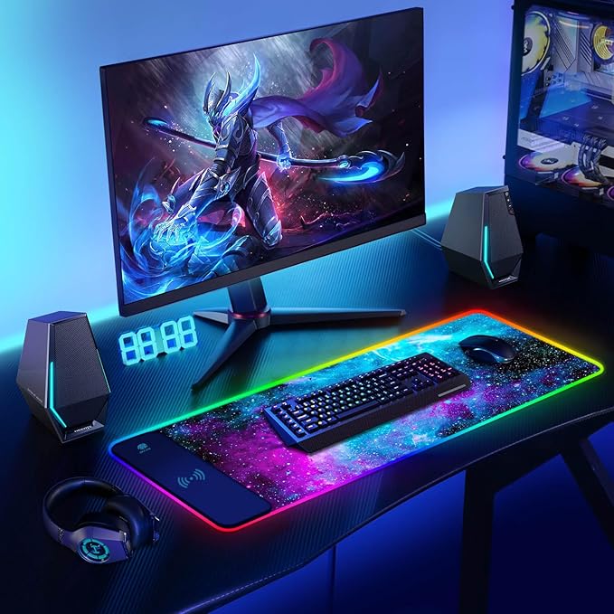 ToLuLu RGB Gaming Wireless Charging Mouse Pad 5/7.5/10/15W 10 Light Modes LED Mouse Pad Computer Keyboard Mat Mousepad 800x300x4MM Extended Large Desk Mat for Gaming MacBook Laptop PC Galaxy