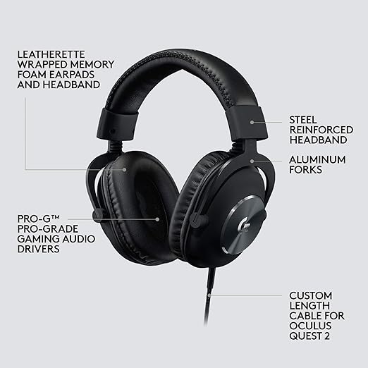 Logitech G PRO Gaming Headset for Oculus Quest 2 - Oculus Ready - Custom-Length Cable - PRO-G Precision Gaming Audio Driver - Steel and Aluminum Build - Low-Latency 3.5 mm Aux Connection