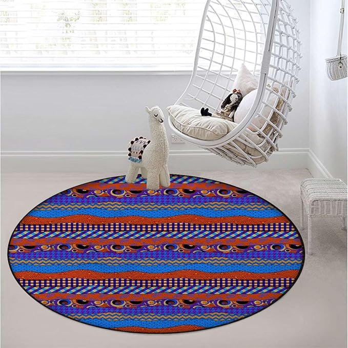 Multicolor Gaming Chair Mat for Hardwood Floor Anti-Slip Floor Protector Game Controller Rubber Gaming Computer Chair Mat Traditional African Boho Abstract Design Diameter 59 in