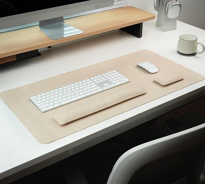 RENMTURE Large Mouse Pad and Keyboard Wrist Rest Desk Pad for Keyboard and Mouse Large Gaming Mouse Pad with Wrist Support Desk Mat for Work and Gaming (Apricot)