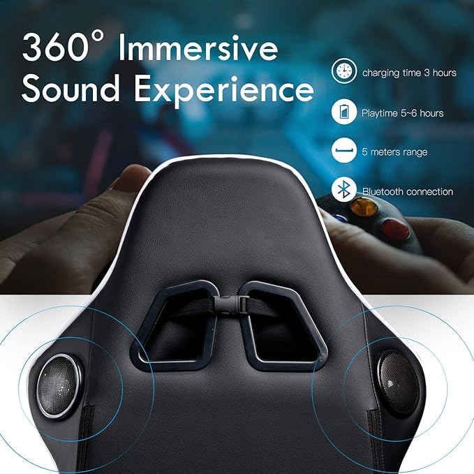 GTPLAYER Gaming Chair with Footrest Speakers Video Game Chair Bluetooth Music Heavy Duty Ergonomic Computer Office Desk Chair