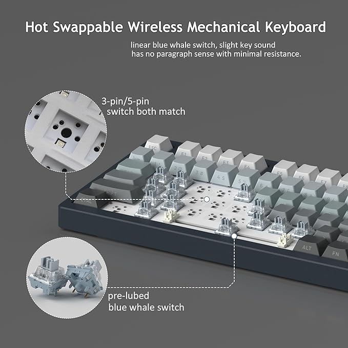 MageGee LIGHT75 Wireless Creamy Keyboard Tri-Mode Bluetooth/2.4GHz/USB-C RGB Backlit Gasket Hot Swappable Custom Gaming Keyboard for Win/Mac/PC with Knob Side Printed PBT Keycaps Black