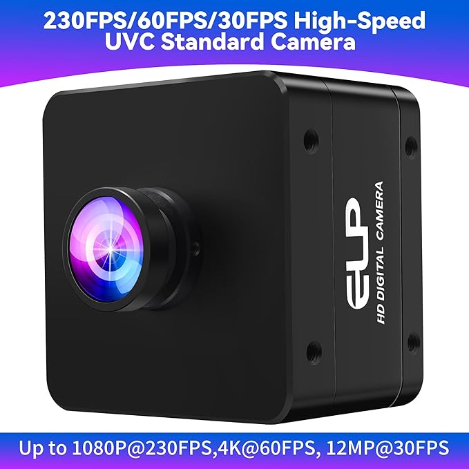 ELP High Speed USB Camera 1080P/230fps 4K/60fps 12MP/30fps Mini UVC USB3.0/2.0 Lightburn Cameras for Windows Linux Mac Pi Wide Angle 88°(H) IMX577 Webcam for PC Jetson Nano