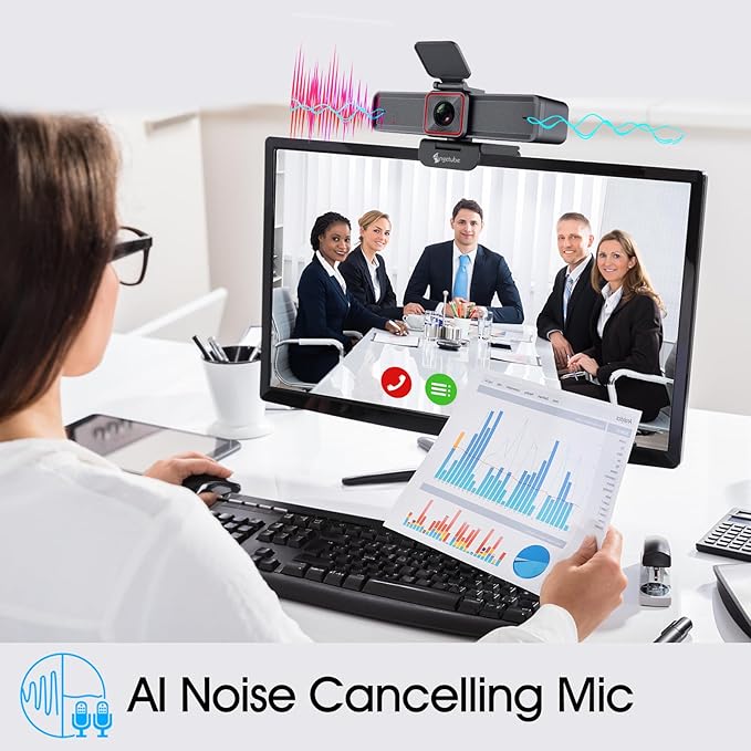Angetube 4K Webcam with AI TrackingRemote Control 4K Web Camera/10X Digital Zoom 1080P 60fps Web cam with USB 3.0 HDR/Dual Noise Cancelling Microphones for Video Calls/Meetings/Streaming/Skype/Zoom