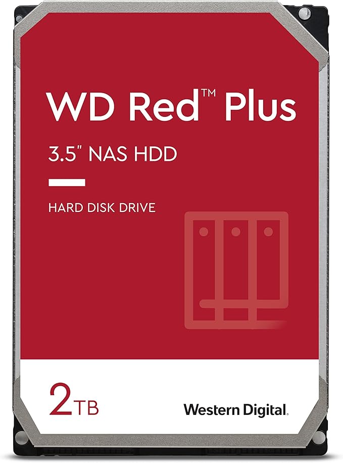 Western Digital 2TB WD Red Plus NAS Internal Hard Drive HDD - 5400 RPM SATA 6 Gb/s CMR 64 MB Cache 3.5 - WD20EFRX