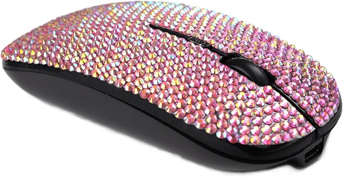Bling Luxury Crystal Rhinestone 2.4G Wireless Slim Flat Rechargeable Optical Mice Gift - Rose Red