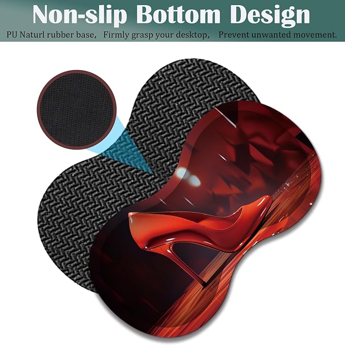 Large Game Mouse Pad + Wrist Support Pad + Coffee Coaster Desk Pad with Sewn Edges Anti-Slip Set pad Suitable for Office Work and Home - Red High Heels