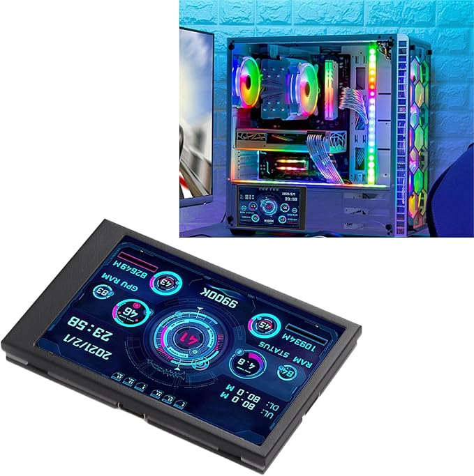 Yunseity Computer Temp Monitor AIDA64 PC CPU Hard Disk Real Time Data Monitor 3.5 Inch USB Mini Screen PC Sensor Panel Display with USB Type C Port (Black)