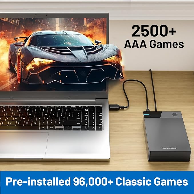 Kinhank 12tb Retro Game Hard Drive with 96000+ Games Retro Game Consoles Compatible with 400+ Emulators 6000+3D Games Portable Game Hard Drive Disk Compatible with Win 7/8/10/11
