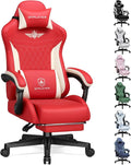 GTPLAYER Gaming Chair with Footrest Big and Tall Game Chair High Back Computer Office Chair with Lumbar Support for Adults Ergonomic Swivel Games Chair with Cushion Gaming Leather Red
