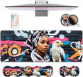 4 in 1 Ergonomic Keyboard Wrist Rest &amp Mouse Pad Wrist Rest Set Large XXL Gaming Desk Mat 31.5x 11.8 with Non-Slip Base Memory Foam for Home Office Study Gaming American Black Girl Bald Eagle
