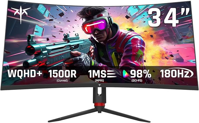 KTC 34'' Curved Ultrawide Gaming Monitor 21:9 3440x1440p 165Hz 1ms 1500R Curved Monitor Freesync G-sync Picture by PicturePIP Height/Tilt/Swivel/Pivot