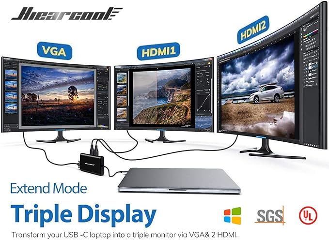 Hiearcool USB C Laptop Docking Station 11-in-1 Type C Hub Multiport Adapter Dongle USB C Dock with Dual HDMI VGA 100W PD Charging Gigabit Ethernet for Dell HP Lenovo Windows Laptops