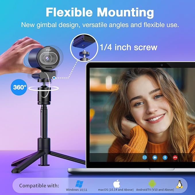 EMEET S600 4K Webcam with Tripod for Streaming - Sony 1/2.55'' Sensor PDAF Autofocus 1080P@60FPS 2 Noise Reduction Mics Built-in Privacy Cover 73° FOV Streaming Webcam for Product/Game/Beauty