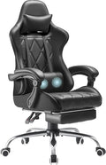 Shahoo Gaming Chair with Footrest and Massage Lumbar Support Ergonomic Computer Seat Height Adjustable with 360°Swivel and Headrest Black