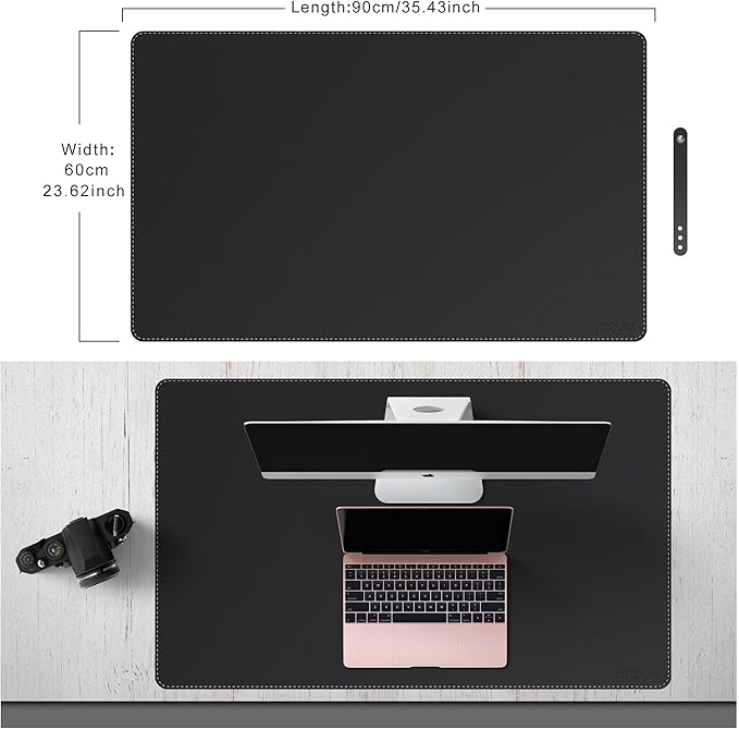Mydours 36” x 24” Large Desk Mat - XL Desk Pad with PU Leather Surfaces - Extended Desk Mat for Home Office &amp Computer Workstation - Gaming Mouse pad for Keyboard &amp Laptop (Black)