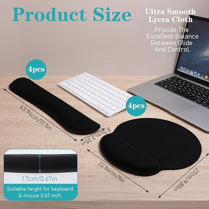 8 Pcs Ergonomic Mouse Pad and Keyboard with Wrist Support Set Soft Smooth Gel Rest Comfortable Memory Foam for Easy Typing Gaming Computer Laptop Office Home