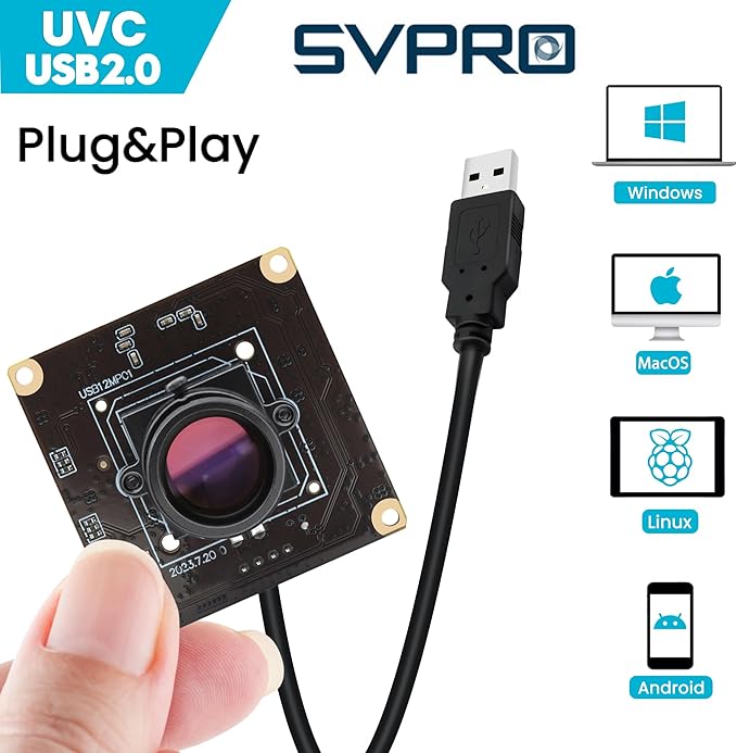 SVPRO 1080P 120fps High Speed Camera Module 12MP 4K 30fps Industrial Video Camera with M12 Lens 25mm Focal Length Narrow Angle UVC Security Monitoring Camera for PC Laptop Raspberry Pi
