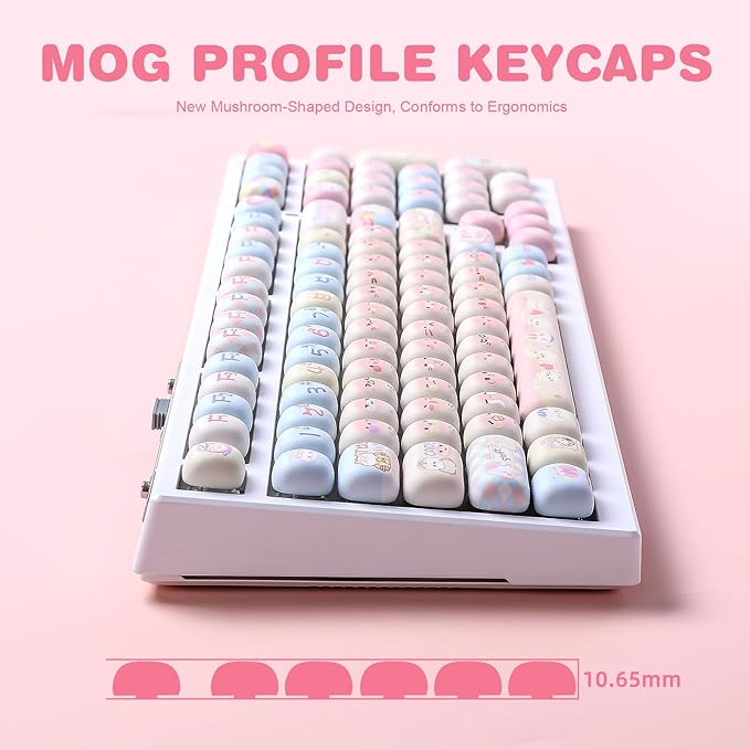 YUNZII Cute Pink Kitten Custom Keycaps 141 Keys Dye Sub PBT MOG Profile Keycap Set for Mechanical Gaming Keyboards (Pink Kitten)