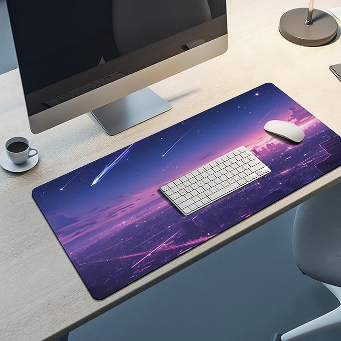 City Starry Sky Mouse Pad Large Desk Mat Extended Keyboard Mouse Pad with Non-Slip Base and Stitched Edge Mouse Mat Desk Pad 36x16 Mouse Pads for Desk Home Office Gaming
