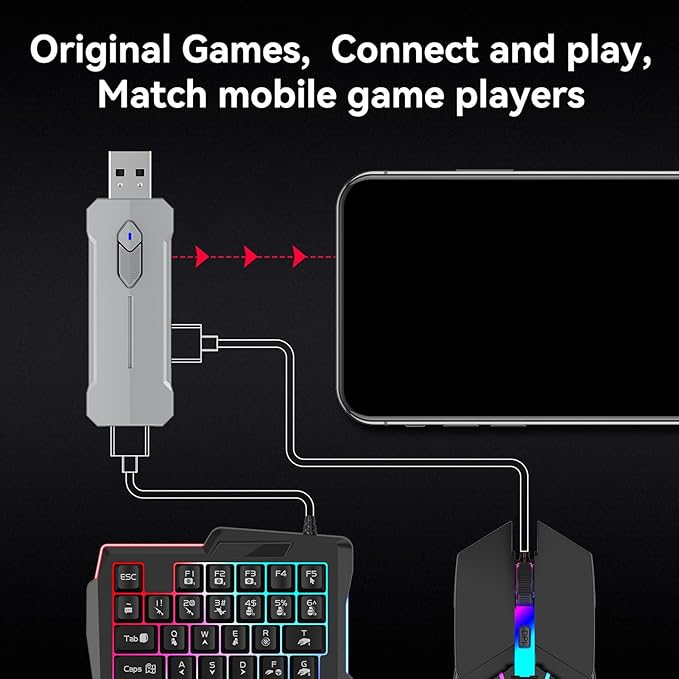 Zunate Half Hand Gaming Keyboard and Combo Half Hand Gaming Keyboard Set 4 in 1 Mobile Gaming Keyboard Set with Converter Adjustable Phone Stand for PC