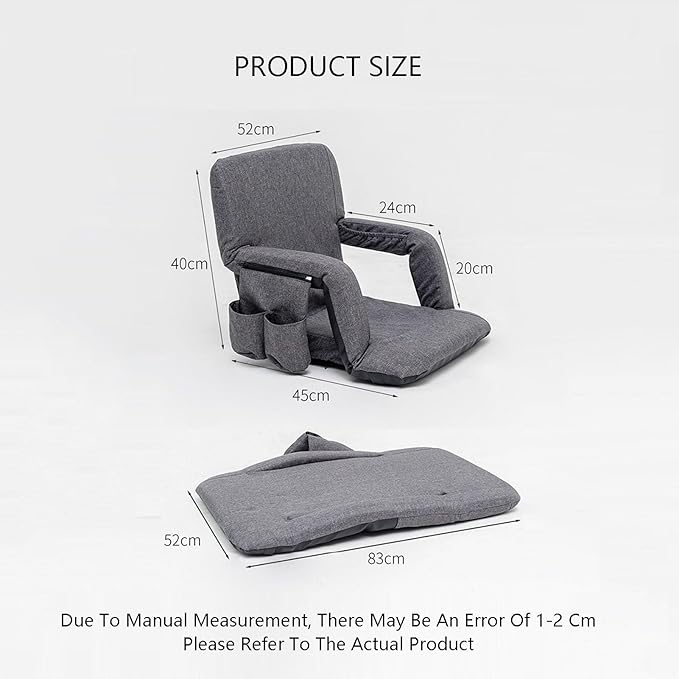 Floor Chair with Back SupportReading Chair with Armrests Ergonomic Folding5 Adjustable Positionfor Watching TV(Black)