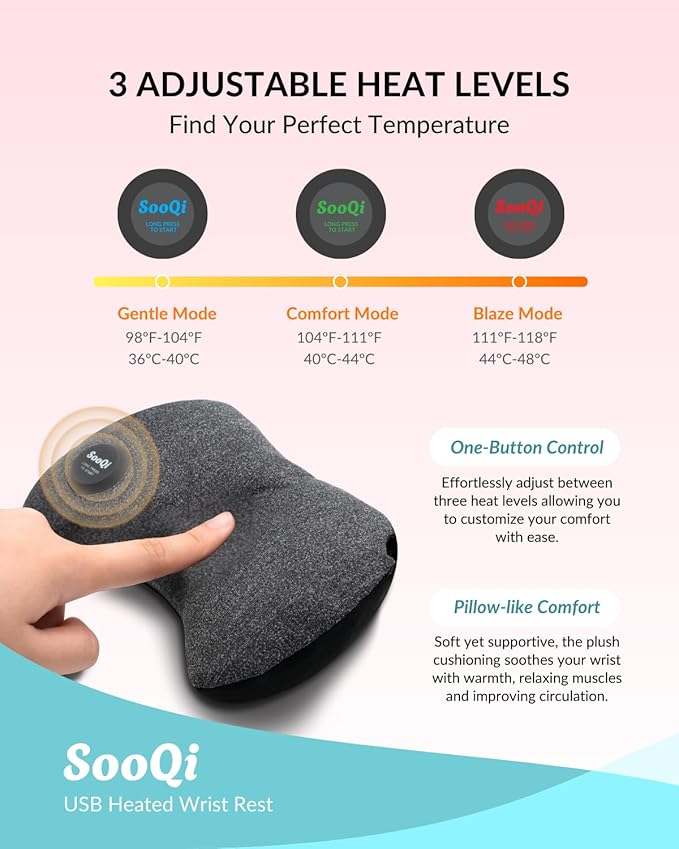 USB Heated Wrist Rest for Mouse Dual-Sided Design with Warm Heat &amp Cooling Beads for Pain &amp Fatigue Relief Ergonomic Support for Office Work Home PC &amp Laptop Gaming