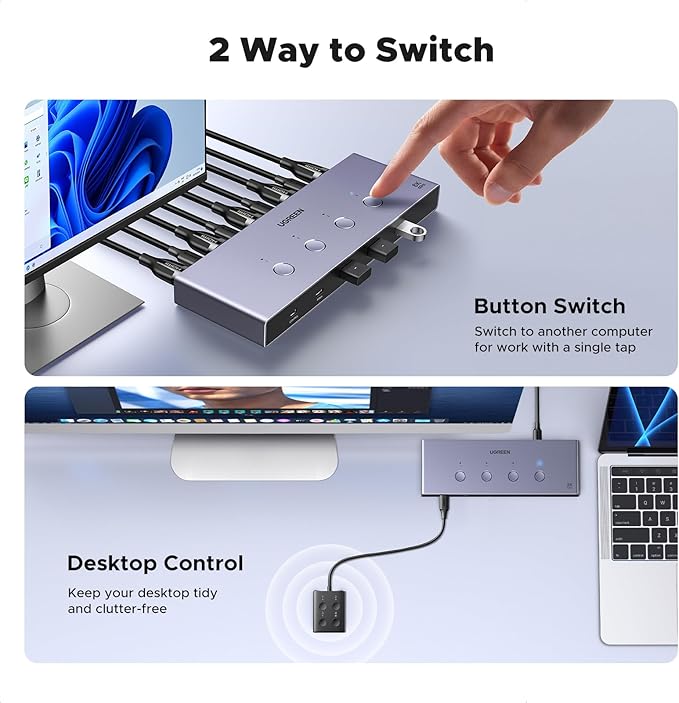 UGREEN 8K@60Hz HDMI KVM Switch 4 Computers with 4 USB 3.0 Ports Aluminum KVM Switches Share One Monitor Keyboard Mouse Hard Drives Printer with 4 HDMI Cables 4 USB Cables and Desktop Controller