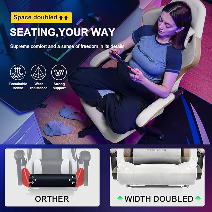 GTPLAYER Gaming Chair Computer Office Chair with Pocket Spring Cushion Linkage Armrests and Footrest High Back Ergonomic Computer Chair with Lumbar Support Task Chair with Footrest